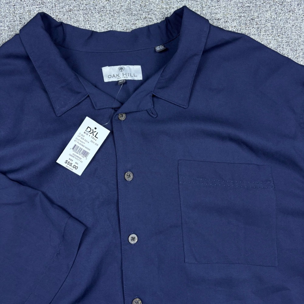 Oak Hill Shirt Mens 3XL Navy Blue Short Sleeve Camp Collar Button Down Pocket